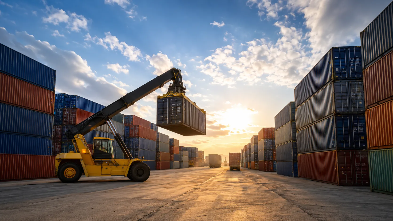 Yard of used shipping containers ready for delivery