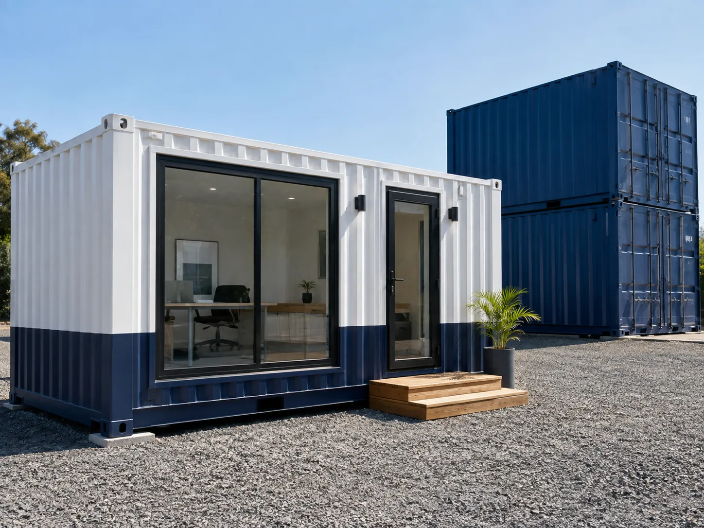 Shipping container converted into an office space