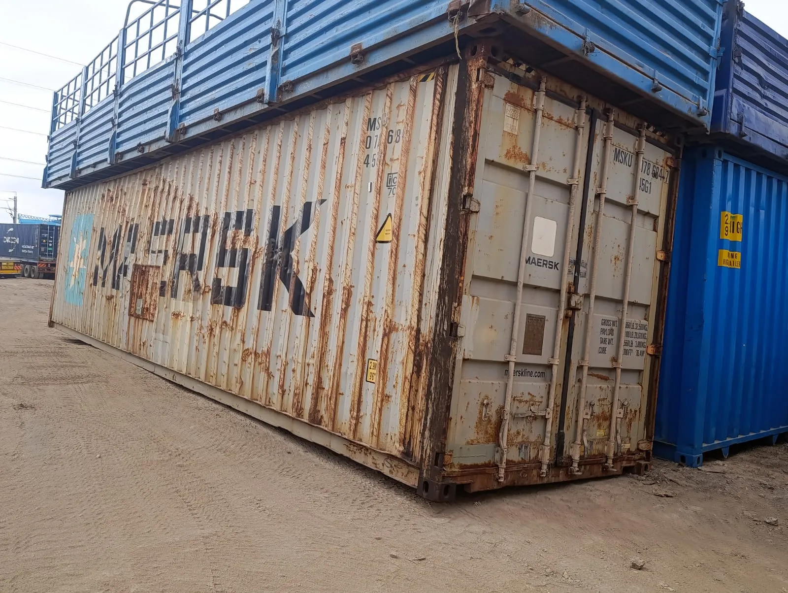 Used shipping container exterior, doors closed